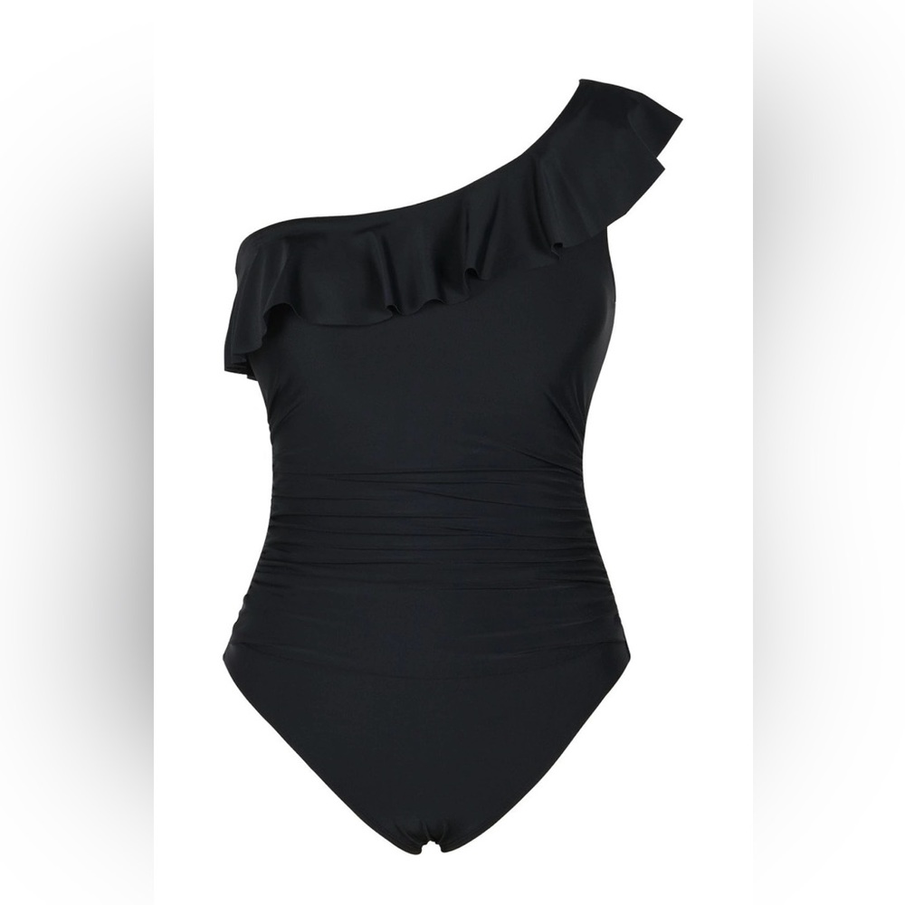 Hilor One Piece One Shoulder Swimwear Asymmetric Ruffle Monokinis Bathing Suits